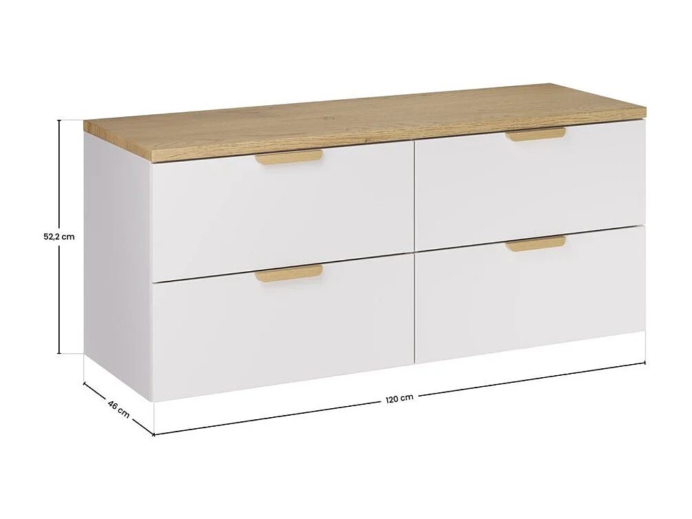 Ensemble de salle de bain suspendu OSTER 120cm : meubles sous vasque à tiroirs blanc + plan pour vasque aspect chêne clair