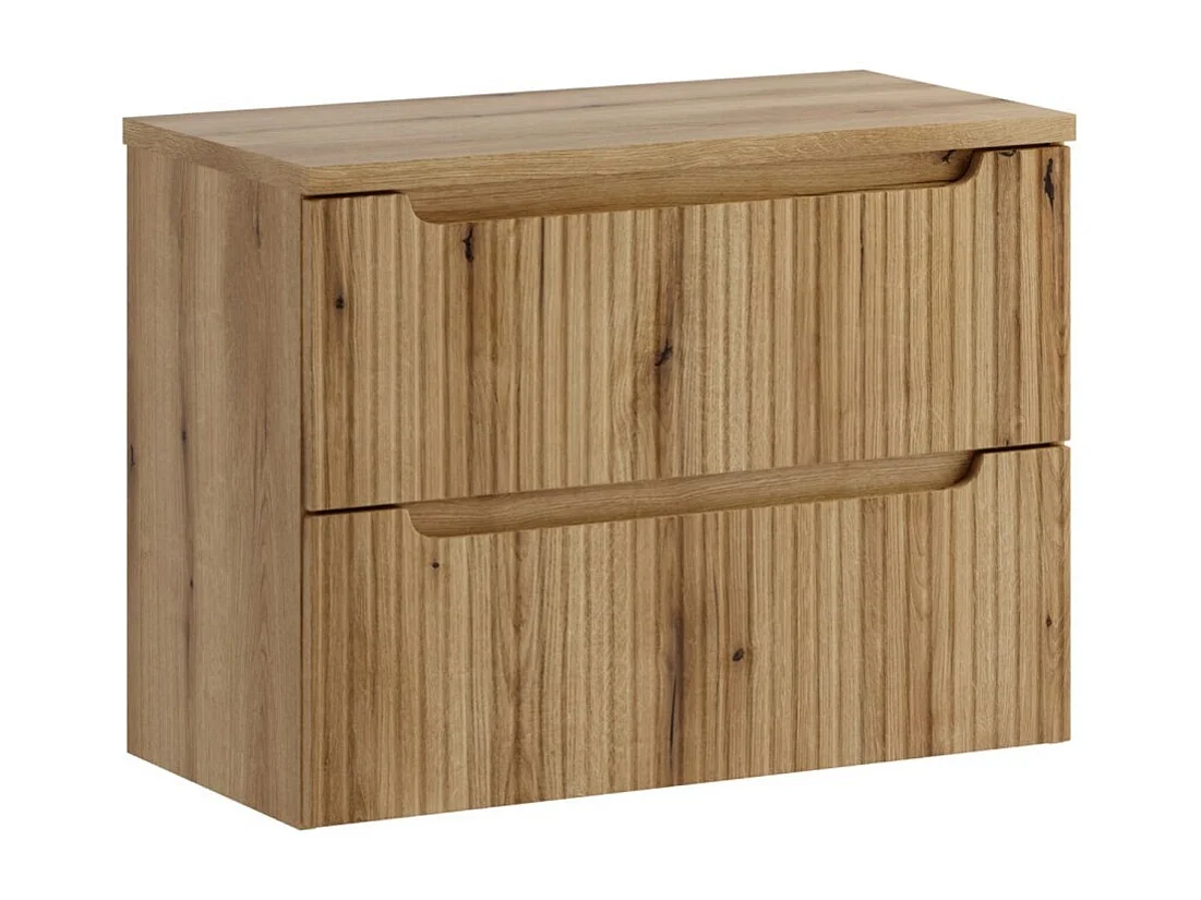 Ensemble de salle de bain VANO chêne clair 80cm : meuble sous vasque à tiroirs avec façade avant rainurée + plan pour vasque