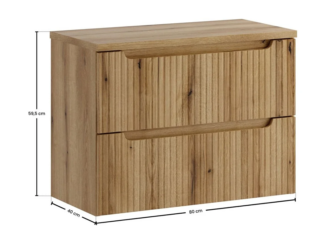 Ensemble de salle de bain VANO chêne clair 80cm : meuble sous vasque à tiroirs avec façade avant rainurée + plan pour vasque