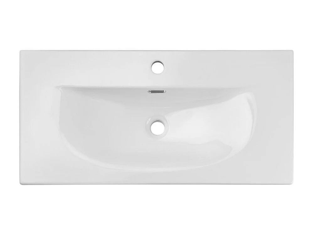 Ensemble de salle de bain VANO chêne clair 80cm : meuble sous vasque à tiroirs avec façade avant rainurée + vasque encastrée