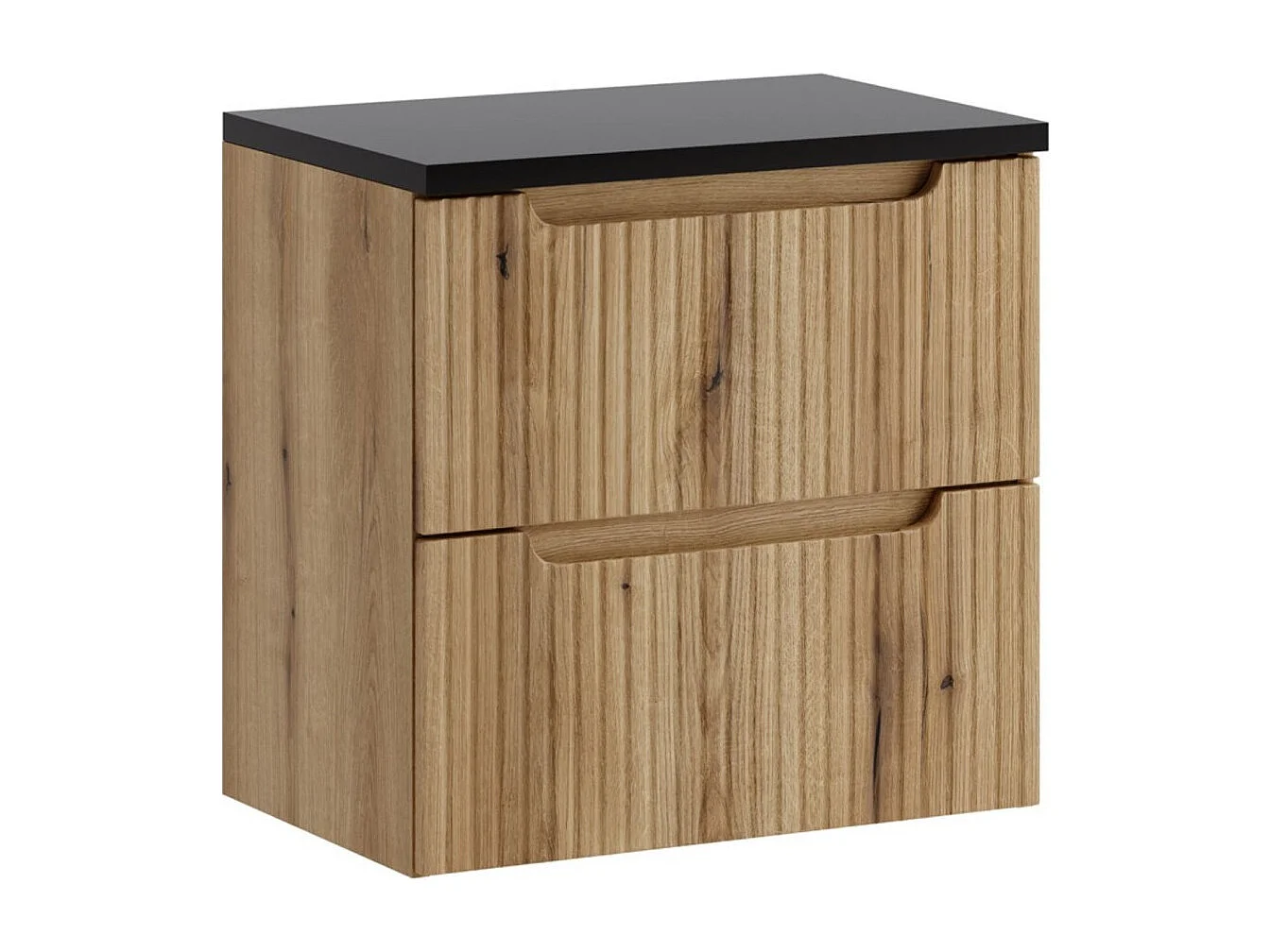 Ensemble de salle de bain suspendu VANO chêne clair et noir 60cm : meubles sous vasque à tiroirs + plan pour vasque