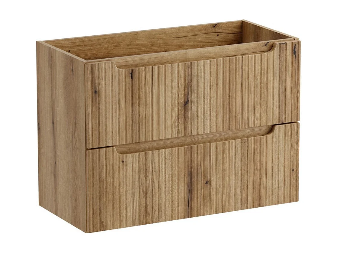 Ensemble VANO chêne clair 120cm : meubles sous vasque à tiroirs avec niches visibles + plan pour vasque + vasque à poser ovale