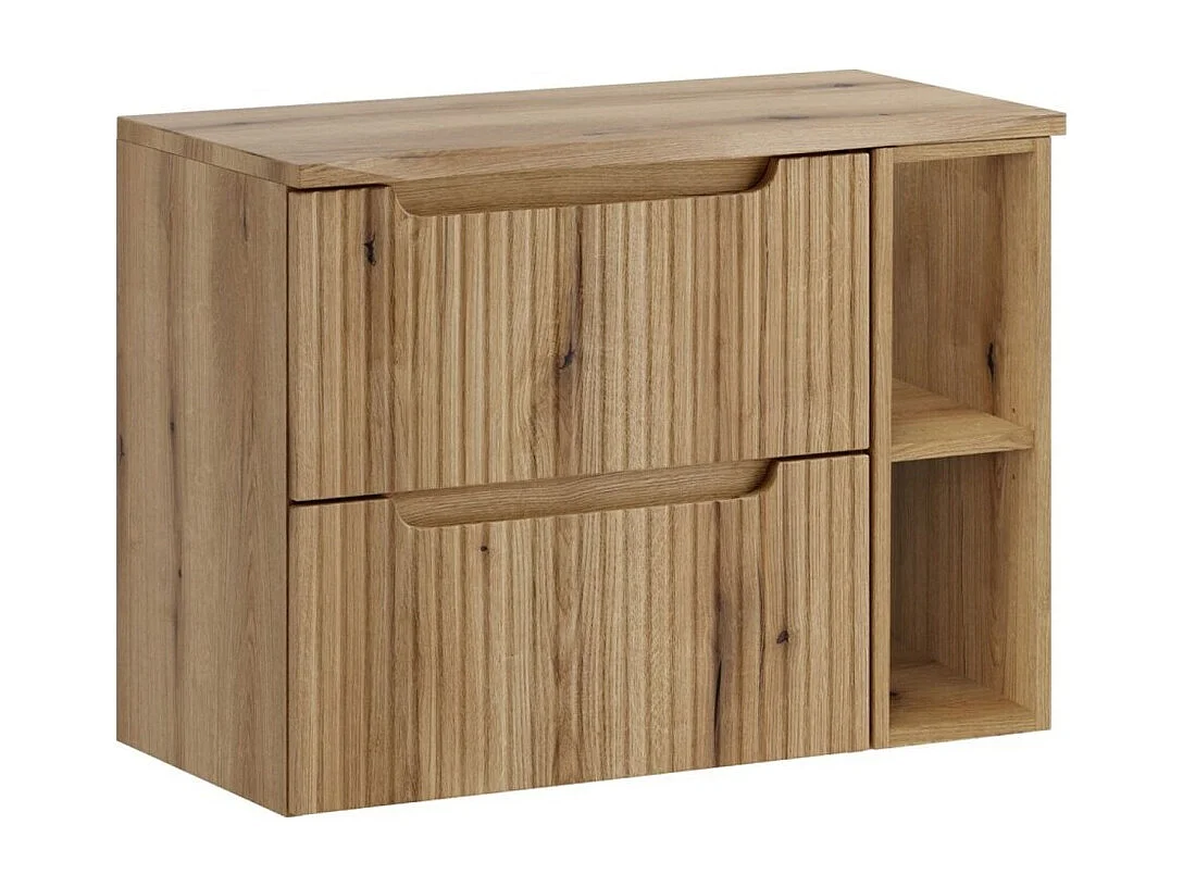 Ensemble VANO chêne clair 80cm : meubles sous vasque à tiroirs avec niches visibles + plan pour vasque + colonne