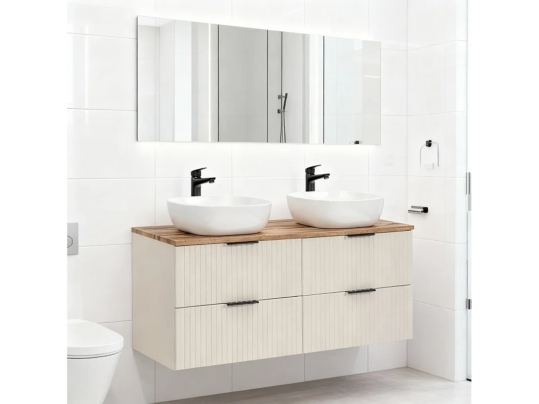 Ensemble de salle de bains NOXERA 120 cm – Marron congo & wotan – 2 vasques rondes
