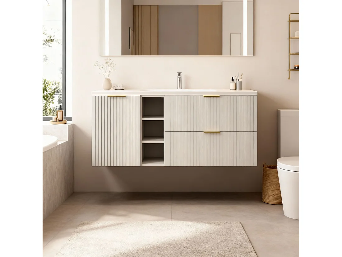 Ensemble de salle de bains NOXERA 140 cm – Marron congo – plan pour vasque + 4 tiroirs + 2 niches