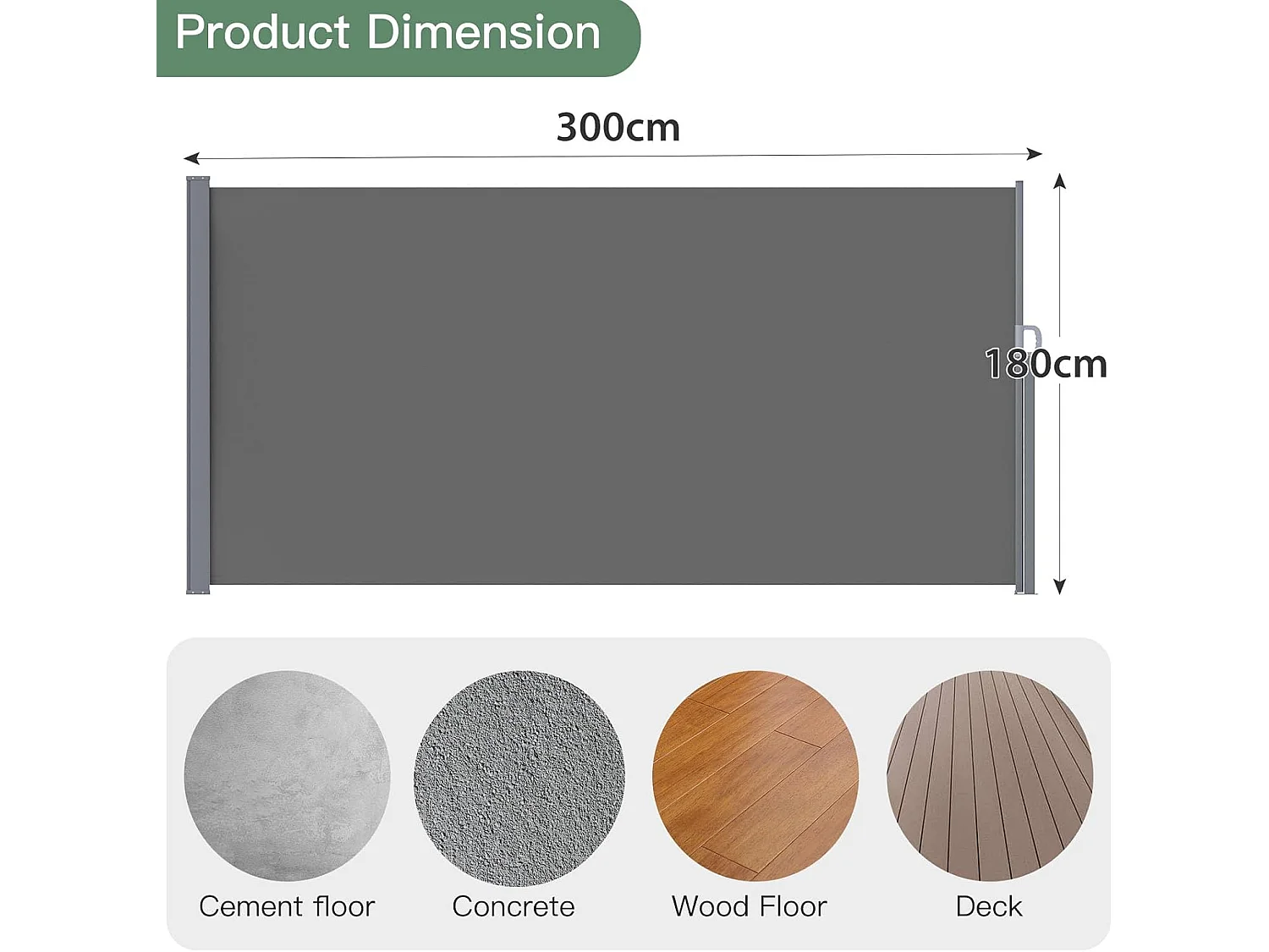 YODOLLA Toldo lateral 300x180 cm extensible, Protección solar Y privacidad impermeable plegable para jardín balcón terraza, Gris oscuro