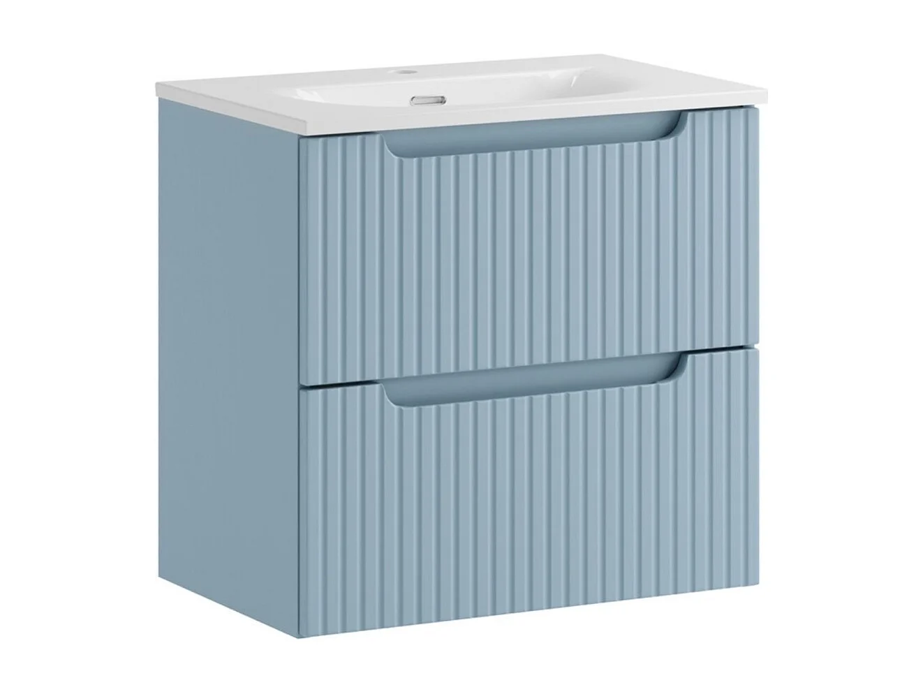 Ensemble de salle de bain suspendu VANO bleu denim 60cm : meuble sous vasque à tiroirs + vasque à encastrer blanche