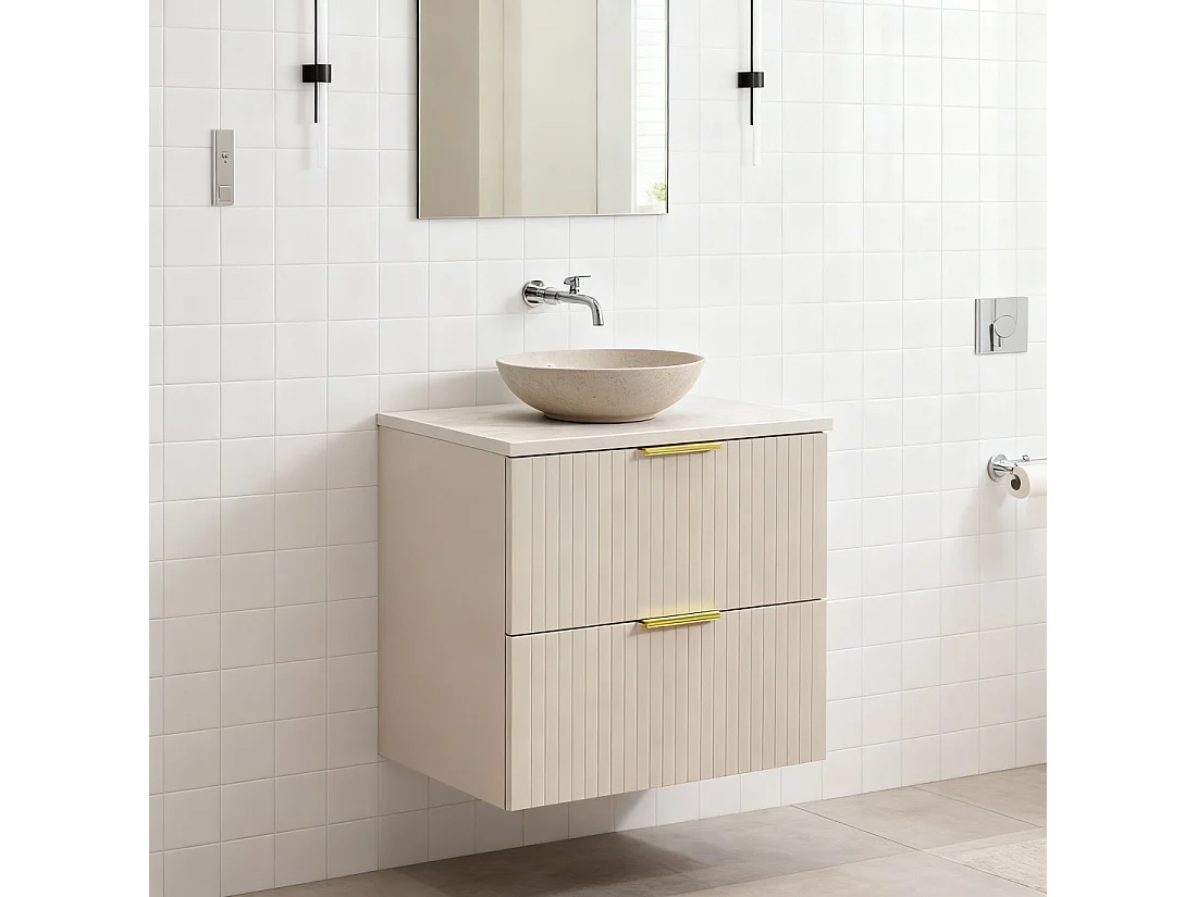 Ensemble de salle de bains NOXERA 60 cm – Marron congo – Plan pour vasque + 2 tiroirs