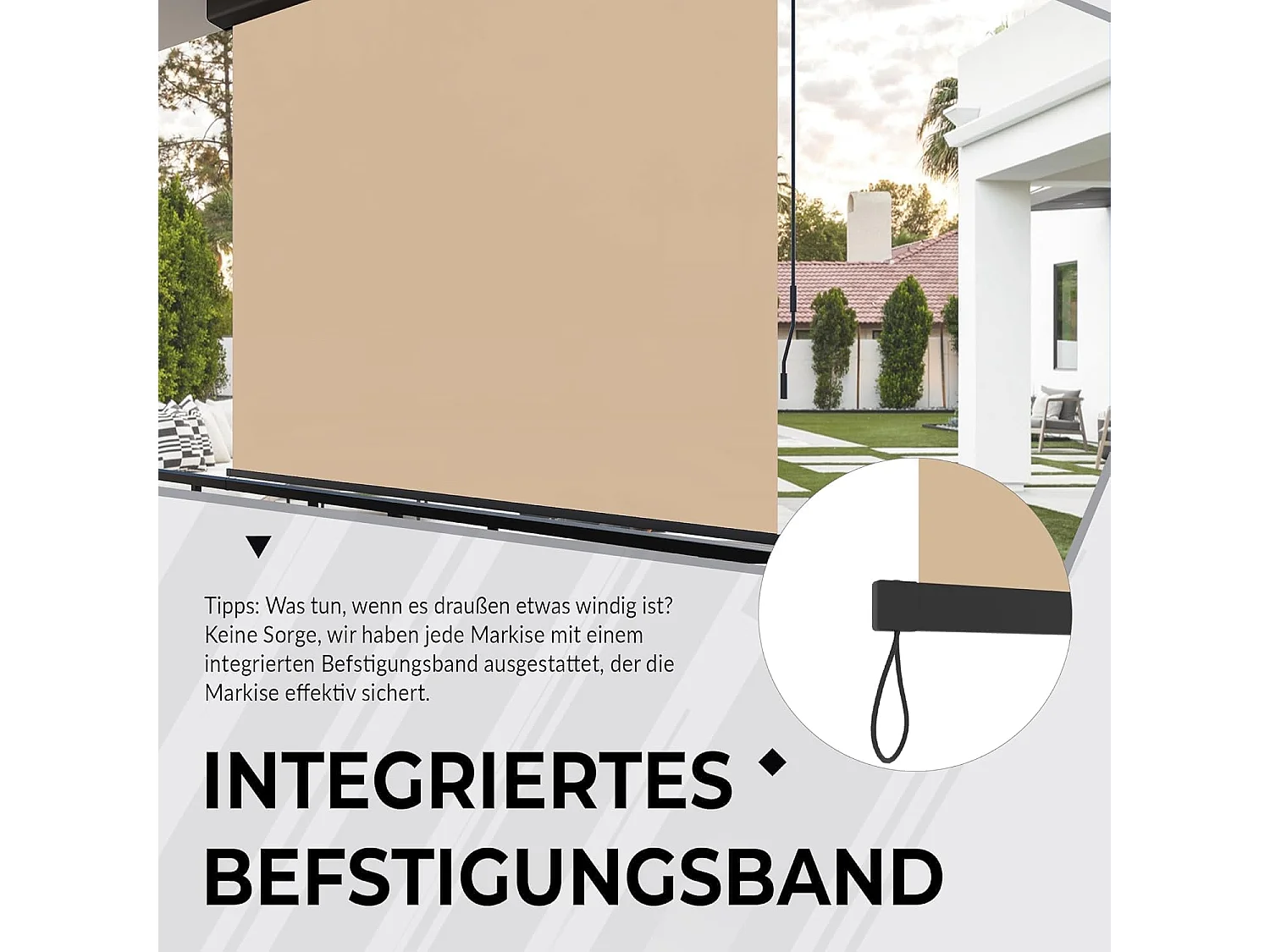 YODOLLA Toldo vertical 180x250cm, Toldo vertical extensible con manivela, Protección solar resistente al clima para jardín y balcón, Beige