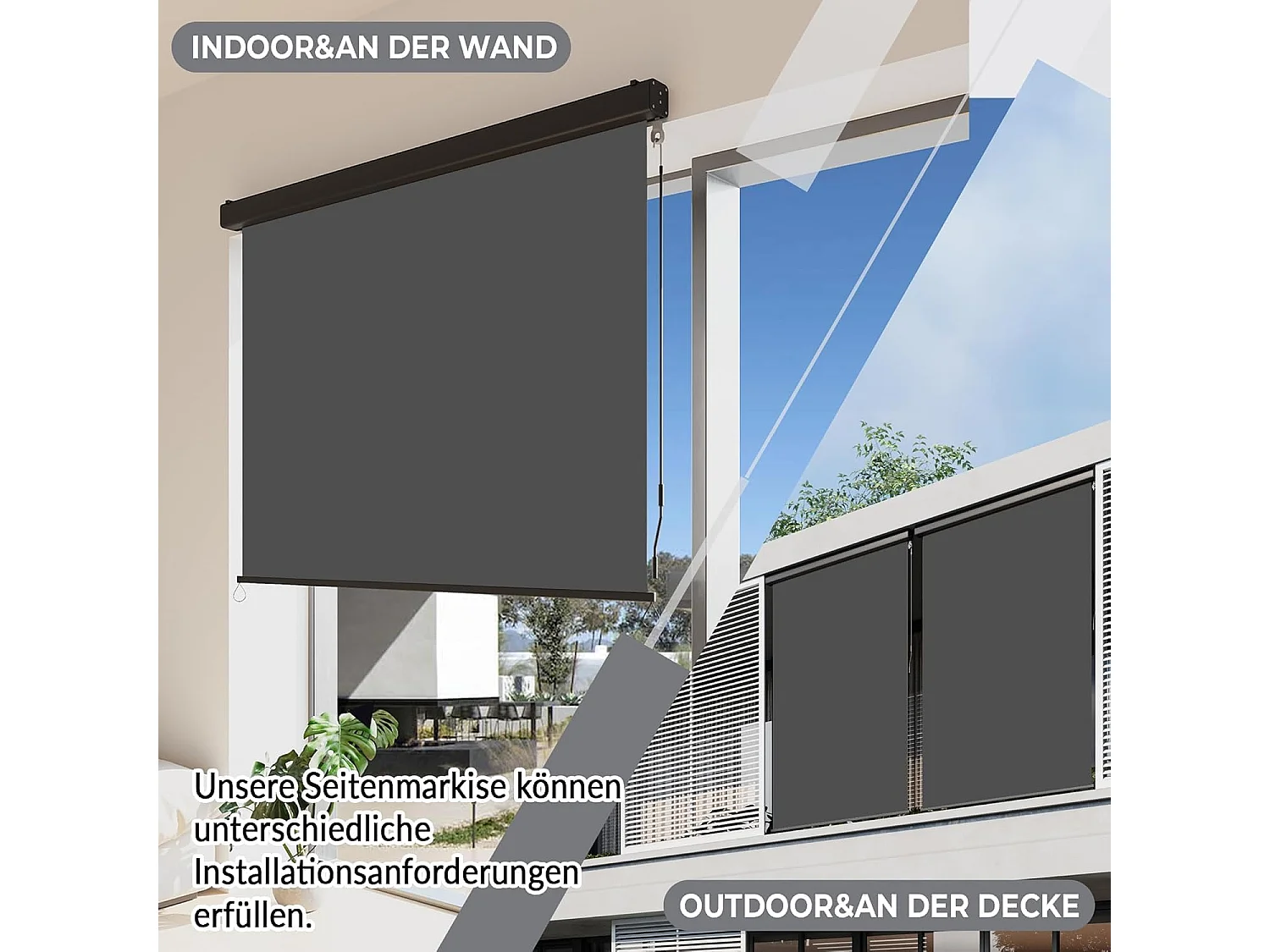 YODOLLA Toldo vertical 180x250cm, Toldo vertical extensible con manivela, Protección solar resistente al clima para jardín y balcón, Gris