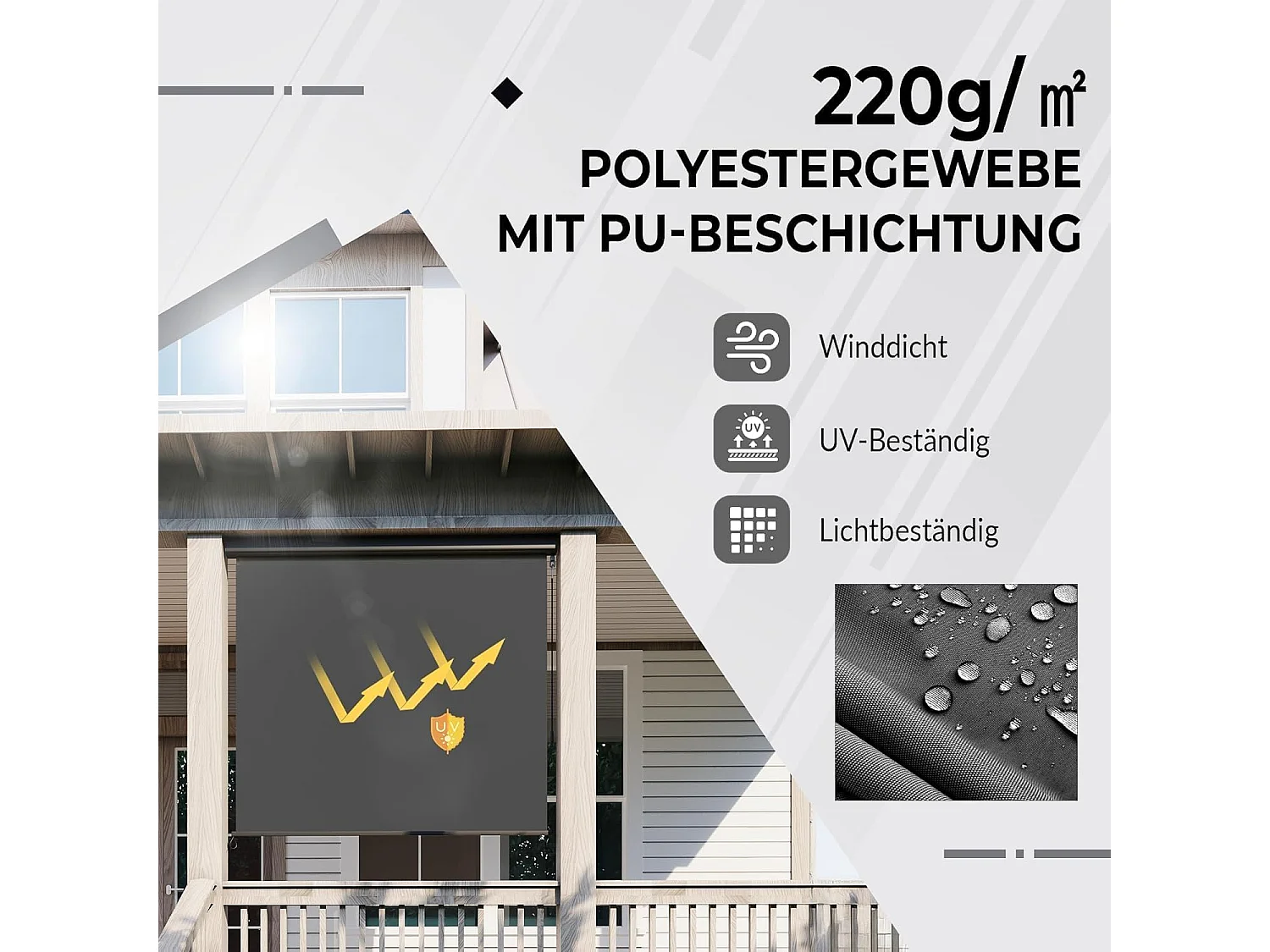 YODOLLA Toldo vertical 180x250cm, Toldo vertical extensible con manivela, Protección solar resistente al clima para jardín y balcón, Gris