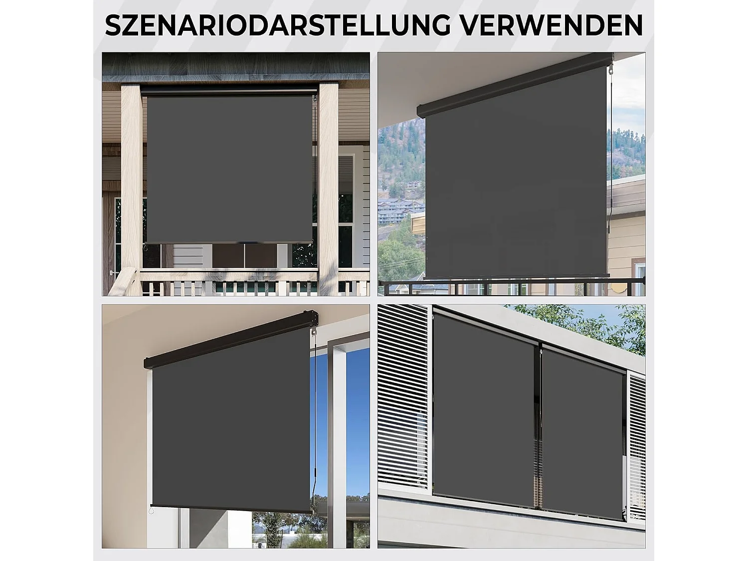 YODOLLA Toldo vertical 180x250cm, Toldo vertical extensible con manivela, Protección solar resistente al clima para jardín y balcón, Gris