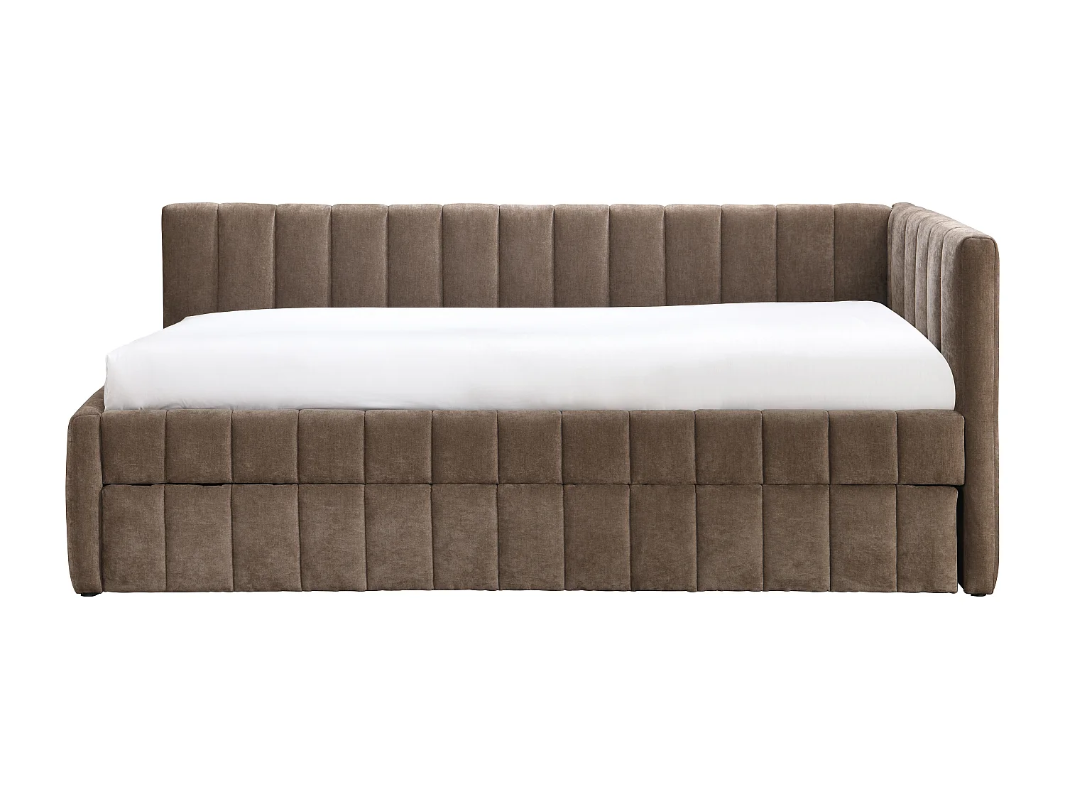 Lit banquette avec tiroir gigogne 90 x 190 cm - Tissu - Marron + Matelas - BAVOK