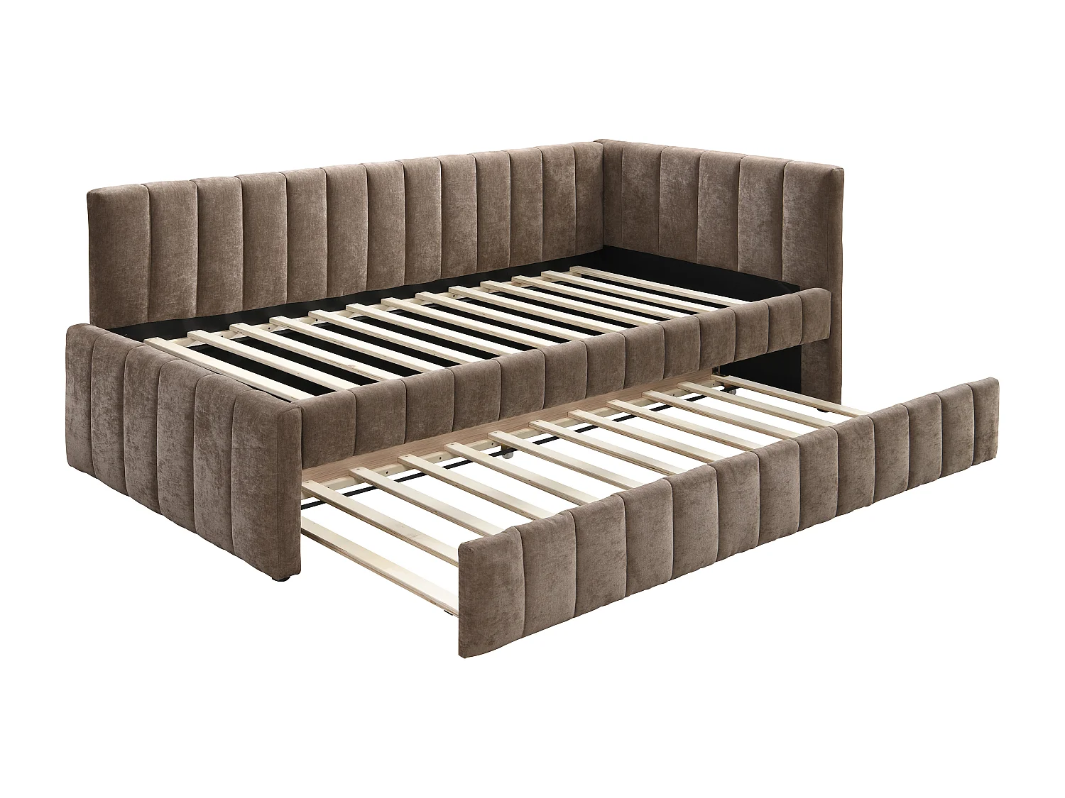 Lit banquette avec tiroir gigogne 90 x 190 cm - Tissu - Marron + Matelas - BAVOK
