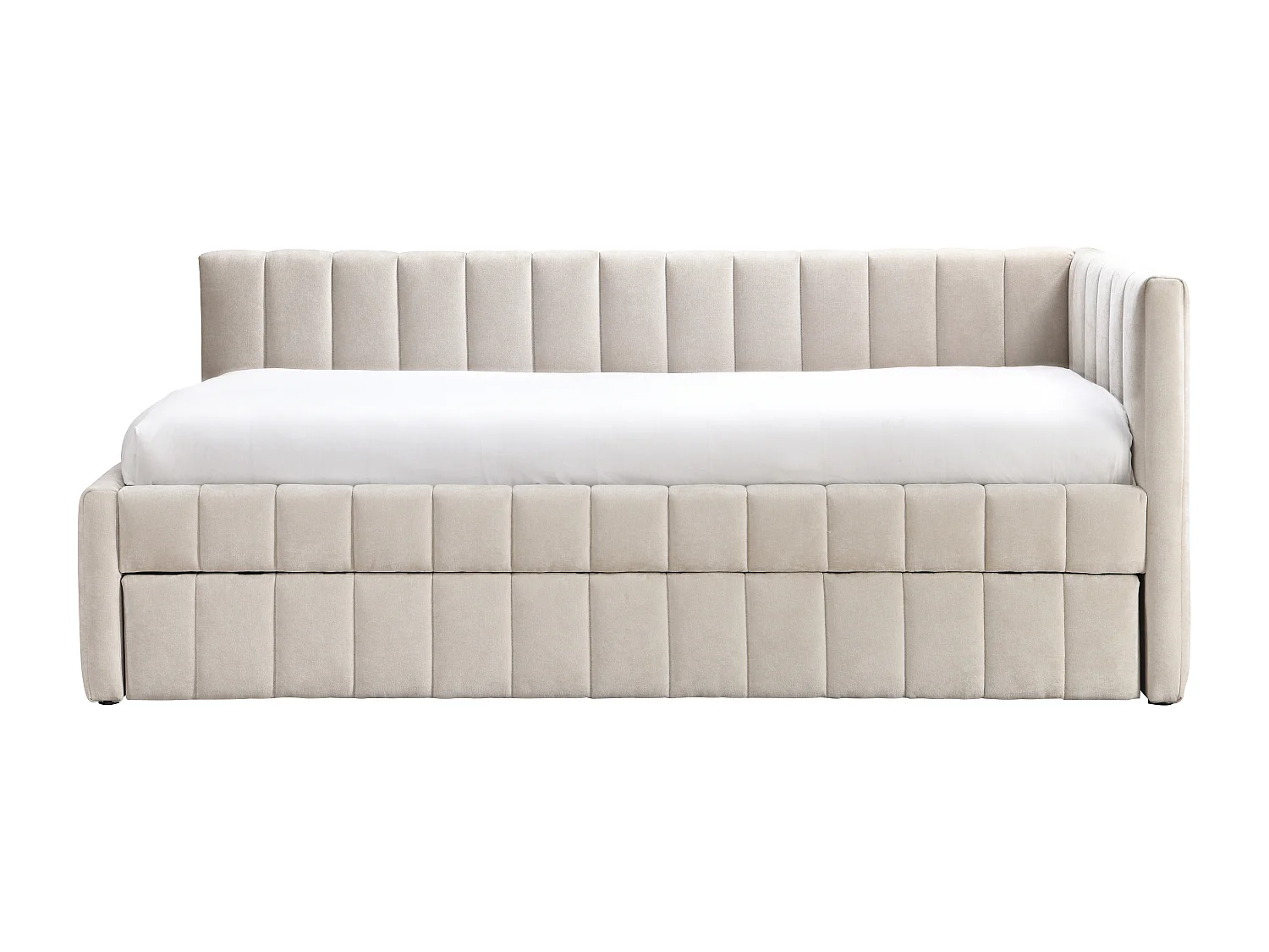 Lit banquette avec tiroir gigogne 90 x 190 cm - Tissu - Beige + Matelas - BAVOK