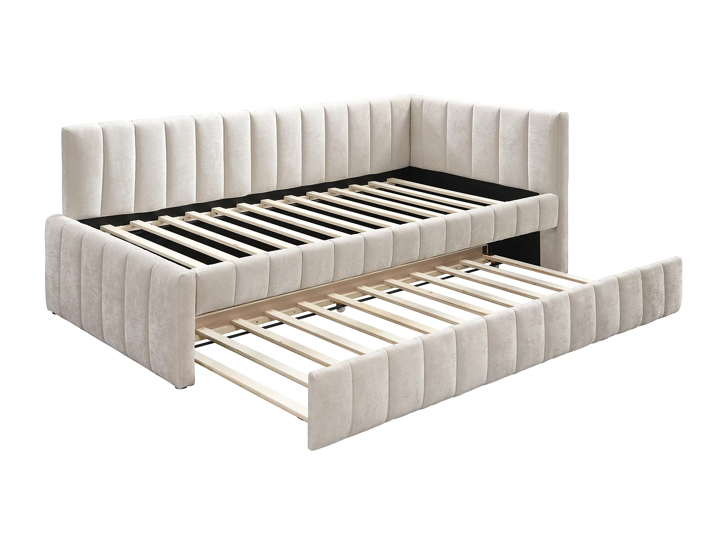 Lit banquette avec tiroir gigogne 90 x 190 cm - Tissu - Beige + Matelas - BAVOK