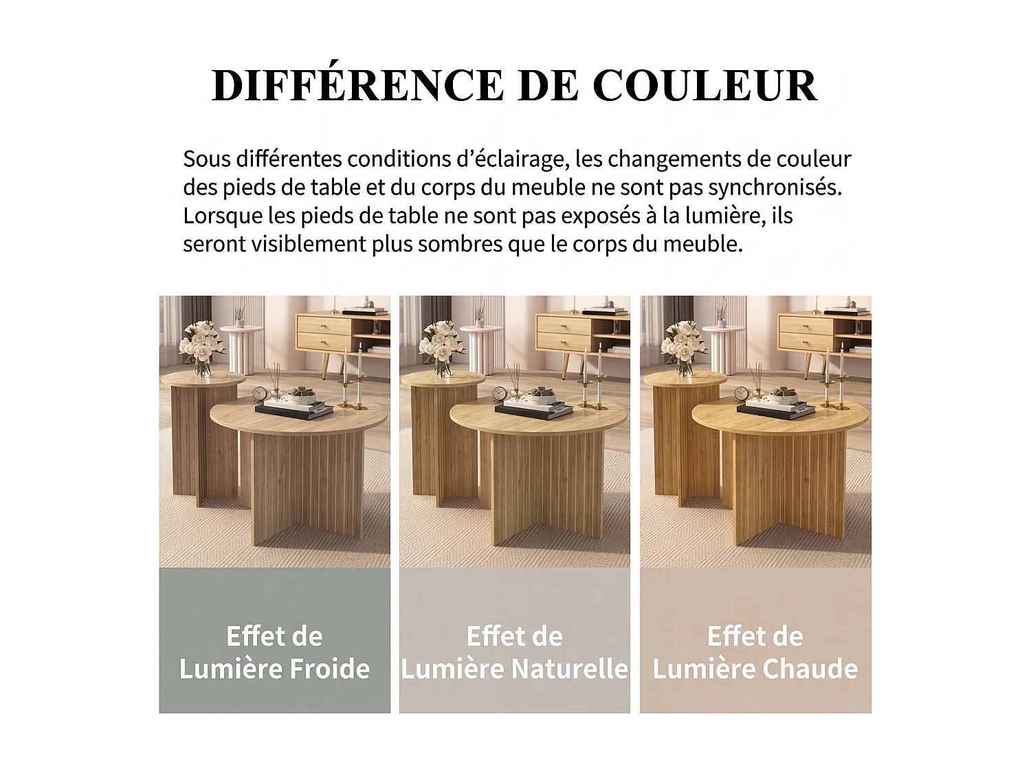 Ensemble de 2 tables gigognes en bois - Tables basses et tables d’appoint rondes, gain de place et polyvalentes, construction robuste en MDF/PB