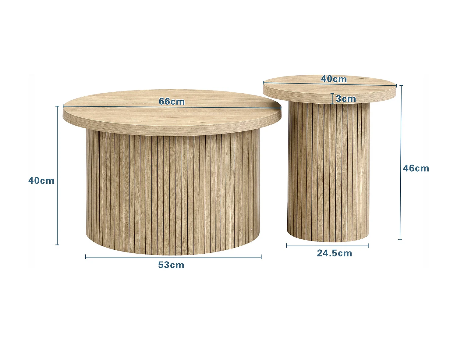 Ensemble de 2 tables basses rondes – Table basse et table d’appoint avec lattes en bois naturel, multifonctionnelle pour salon