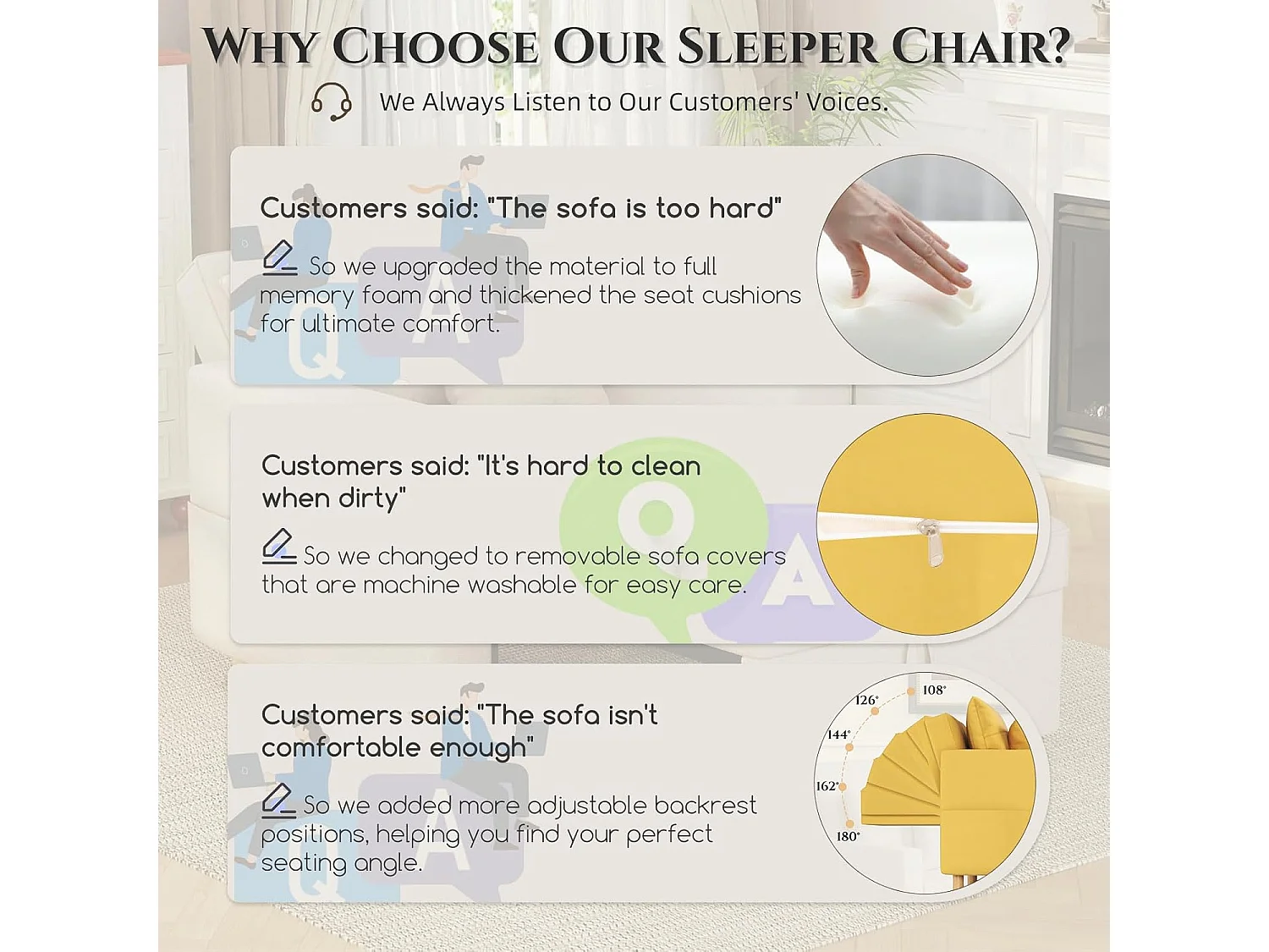 YODOLLA Gepolstertes Schlafsofa, 3-in-1 Schlafsessel mit Bettfunktion & verstellbarer Rückenlehne, Getränkehalter, Seitentaschen - 188 x 97 x 59 cm - Gelb