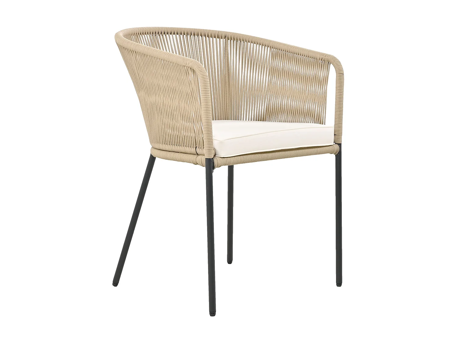 Ensemble de jardin 7 pièces, salon en corde, 6 fauteuils et 1 table, plateau en bois d’acacia, avec 6 coussins d’assise inclus