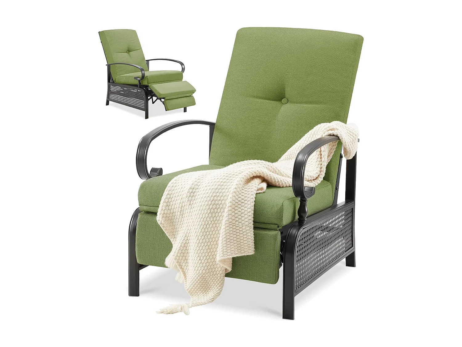 YODOLLA Relaxliege Gartenliege verstellbarer Metall-Liegestuhl mit Kissen, für Terrasse, Garten, Pool & Hinterhof, Grün