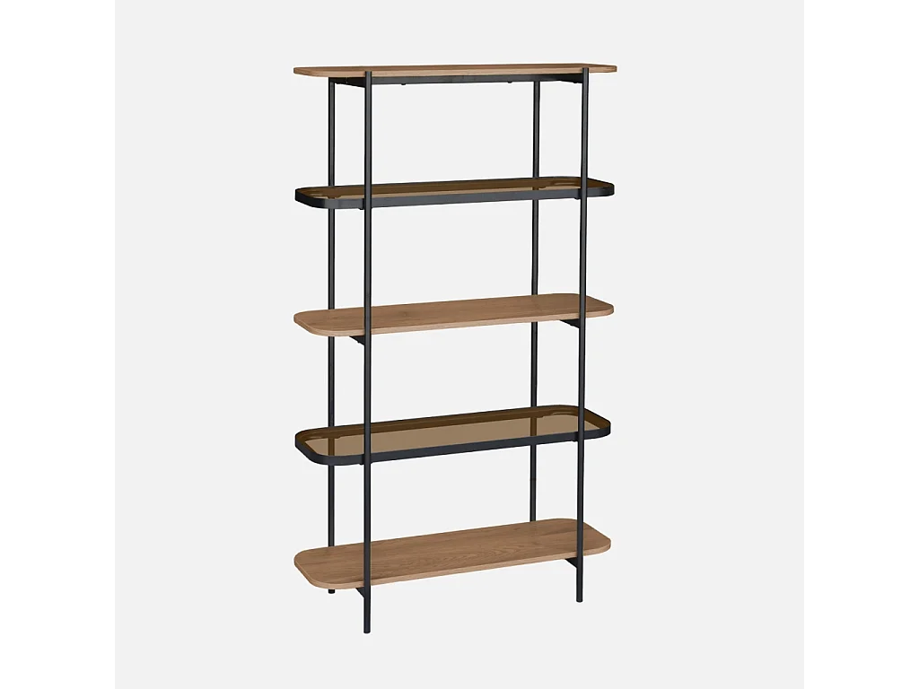 Etagère bibliothèque verre. décor bois et métal 5 niveaux - Smooky