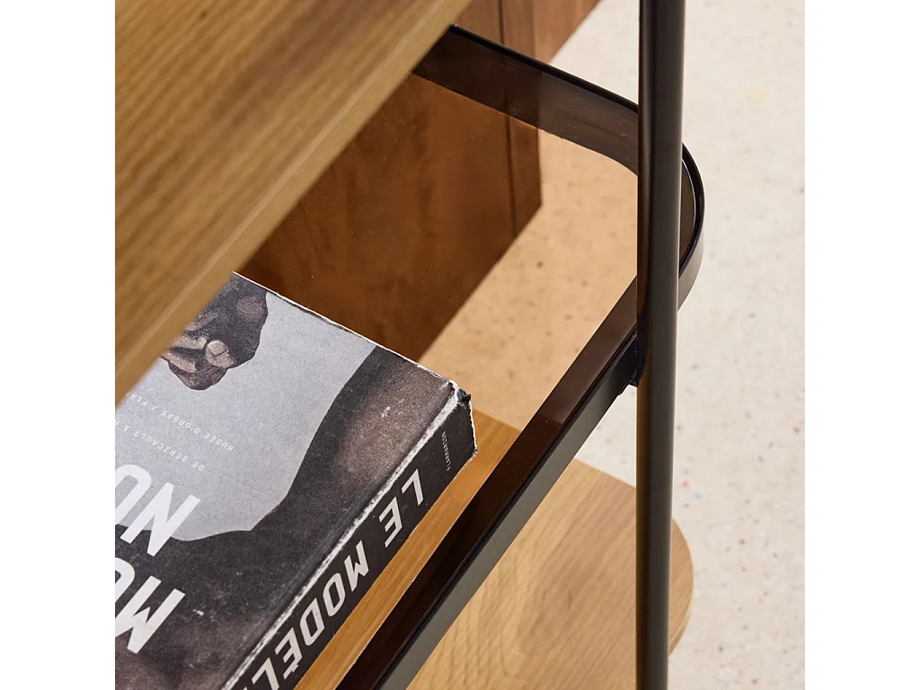 Etagère bibliothèque verre. décor bois et métal 5 niveaux - Smooky