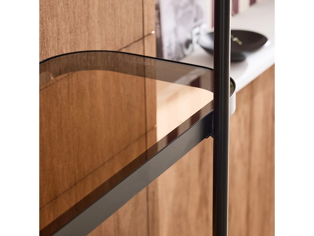 Etagère bibliothèque verre. décor bois et métal 5 niveaux - Smooky
