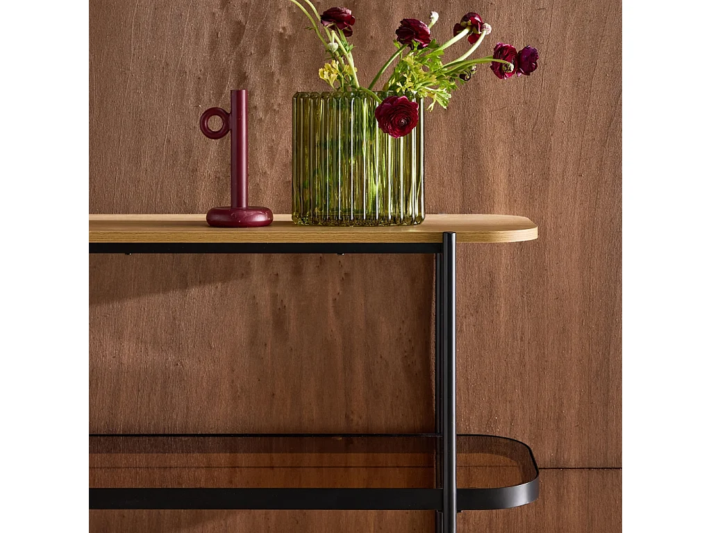 Etagère bibliothèque verre. décor bois et métal 5 niveaux - Smooky