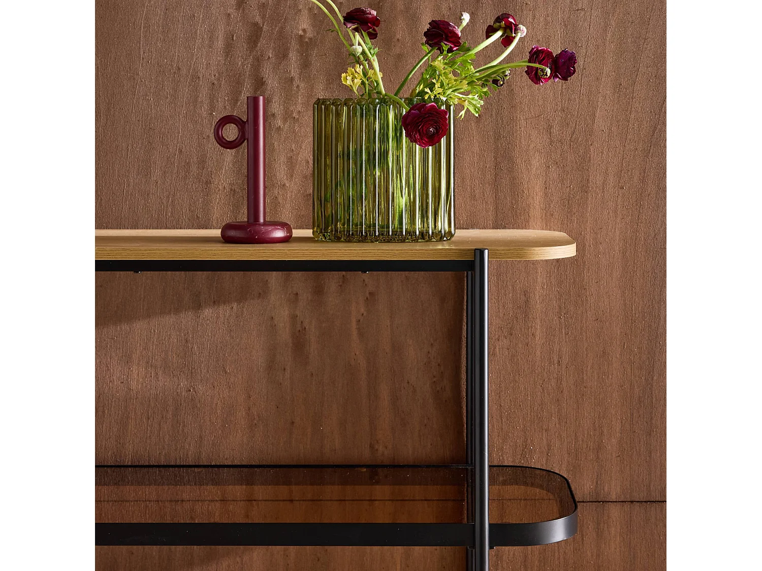 Etagère bibliothèque verre. décor bois et métal 5 niveaux - Smooky