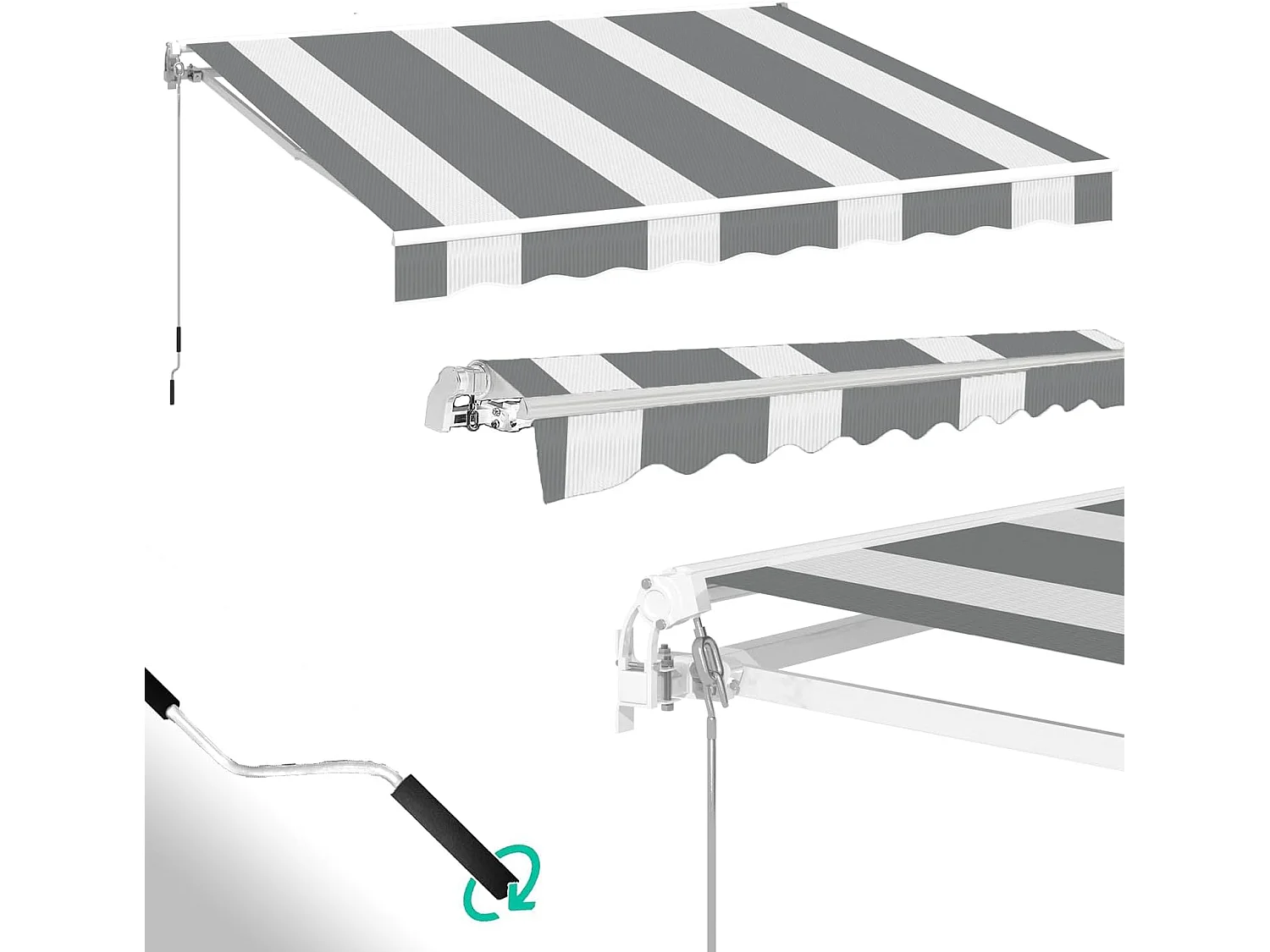 YODOLLA Toldo Brazo Articulado 400x300cm, Manual Con Inclinación (40-90°), Marco Aluminio, Resistente UV, Para Balcón & Terraza, Rayas Blanco-Gris