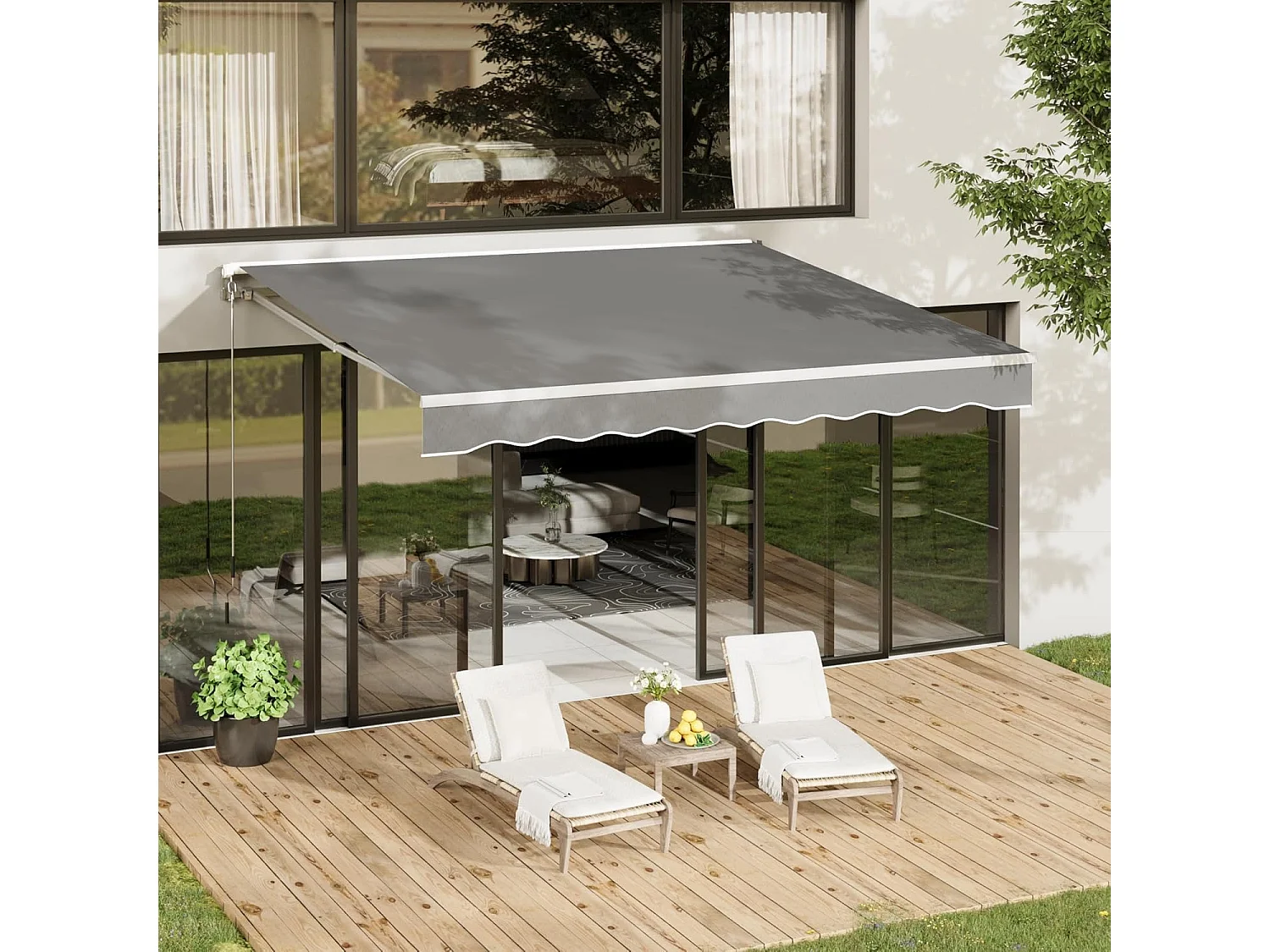 YODOLLA Toldo Brazo Articulado 400x250cm, Manual Con Inclinación (40-90°), Marco Aluminio, Resistente UV, Para Balcón & Terraza, Gris