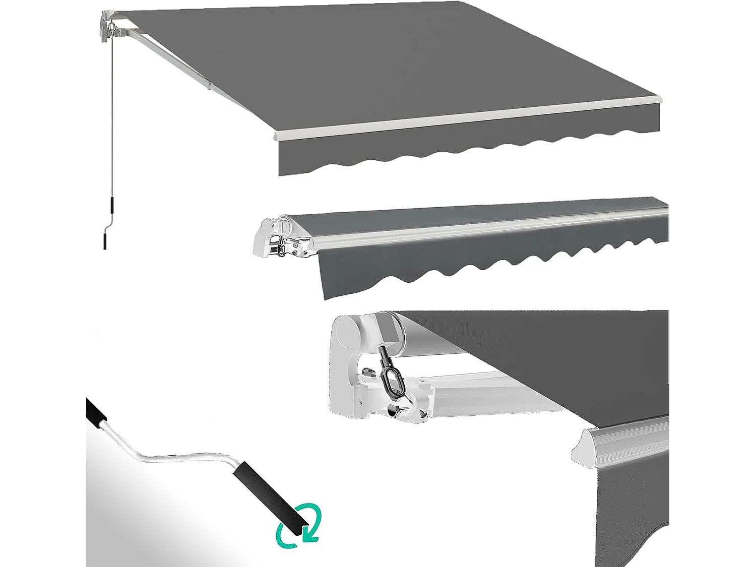 YODOLLA Toldo Brazo Articulado 400x250cm, Manual Con Inclinación (40-90°), Marco Aluminio, Resistente UV, Para Balcón & Terraza, Gris