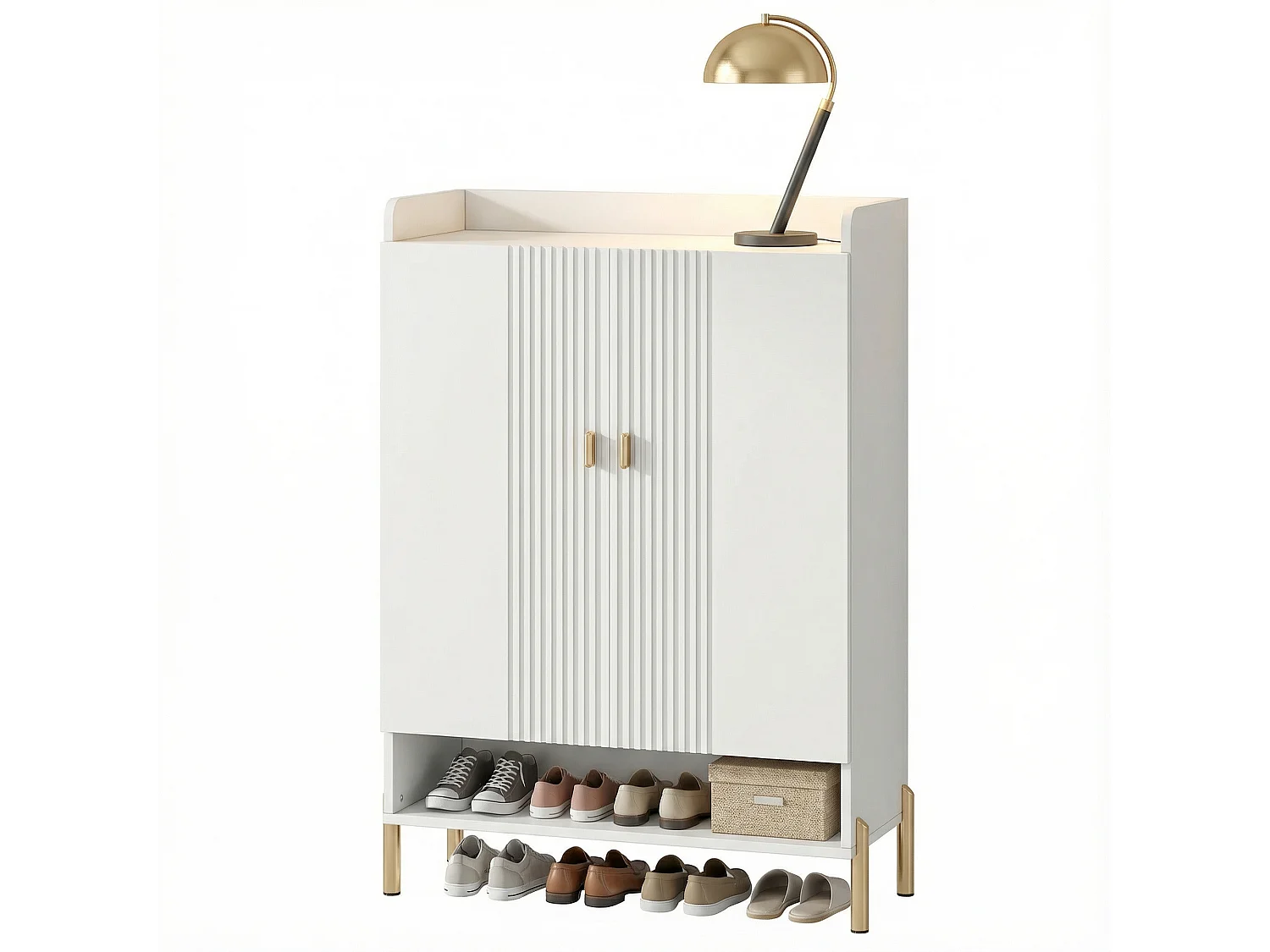 Armoire à Chaussures 6 Niveaux– Meuble de Rangement Autoportant en Bois Blanc, Étagères Réglables pour Entrée, Couloir et Salon, 75x36.5x111 cm