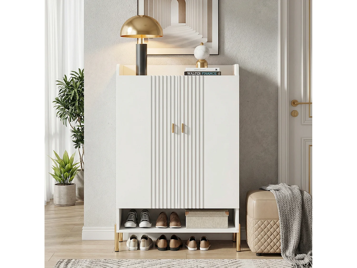 Armoire à Chaussures 6 Niveaux– Meuble de Rangement Autoportant en Bois Blanc, Étagères Réglables pour Entrée, Couloir et Salon, 75x36.5x111 cm