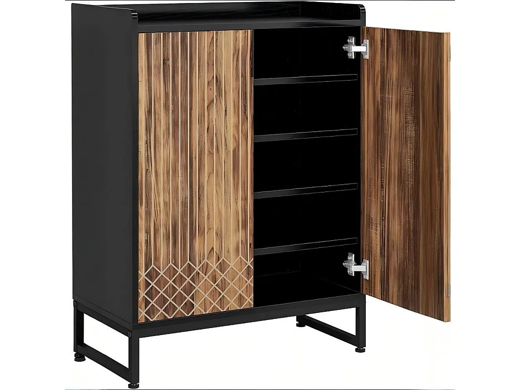 Meuble à Chaussures 25 Paires– Armoire Étagère avec Portes et Cadre Métal Noir, Grande Capacité pour Entrée et Couloir, Marron et Noir, 73x35x100 cm