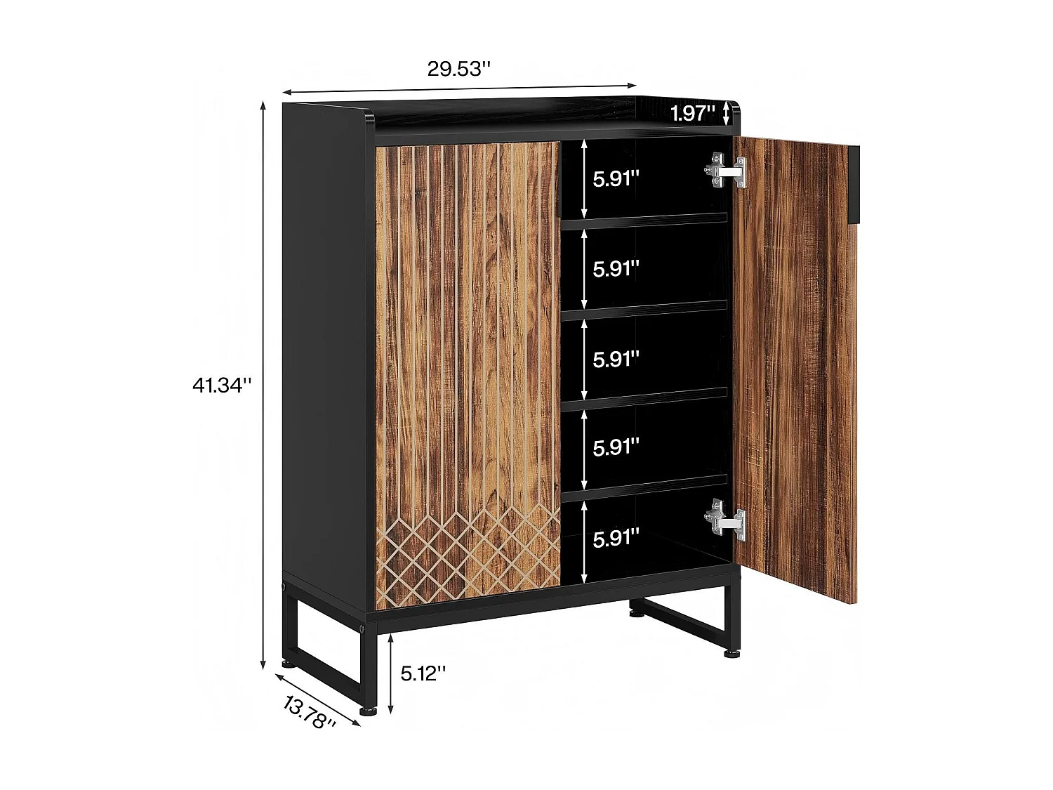 Meuble à Chaussures 25 Paires– Armoire Étagère avec Portes et Cadre Métal Noir, Grande Capacité pour Entrée et Couloir, Marron et Noir, 73x35x100 cm
