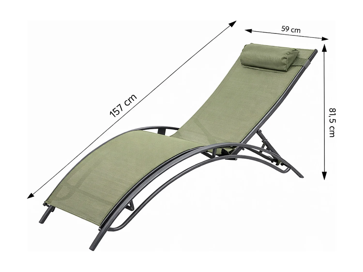 Lot de 2 transats ajustables gris et kaki CALI