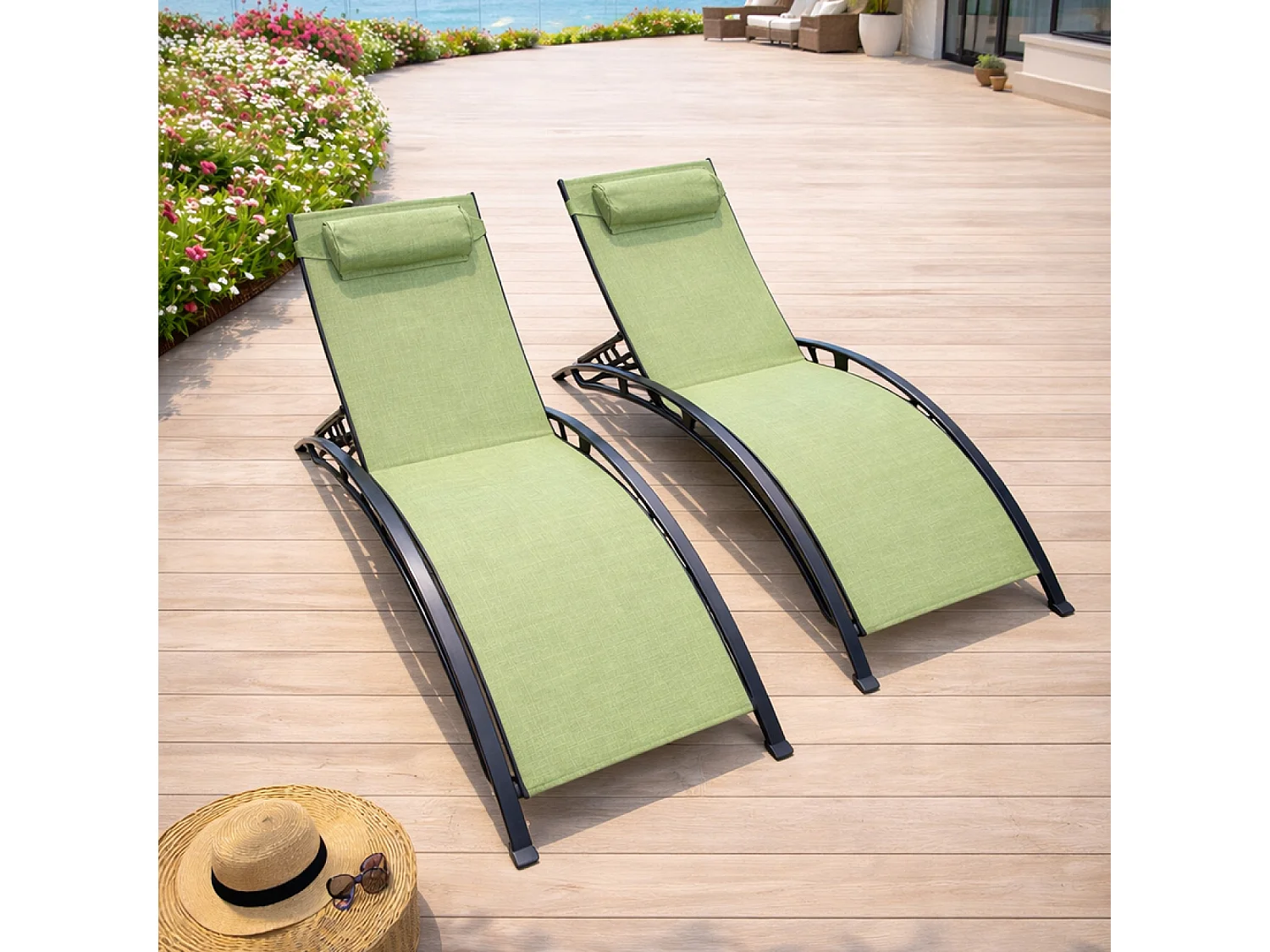 Lot de 2 transats ajustables gris et kaki CALI