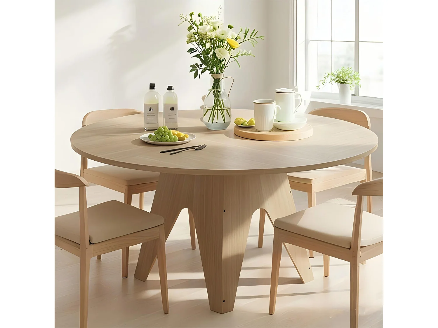 Table Ronde Rustique en Bois 120 cm– Table à Manger pour 4-6 Personnes, Style Naturel Marron pour Salle à Manger, Cuisine et Salon, 120x120x78 cm