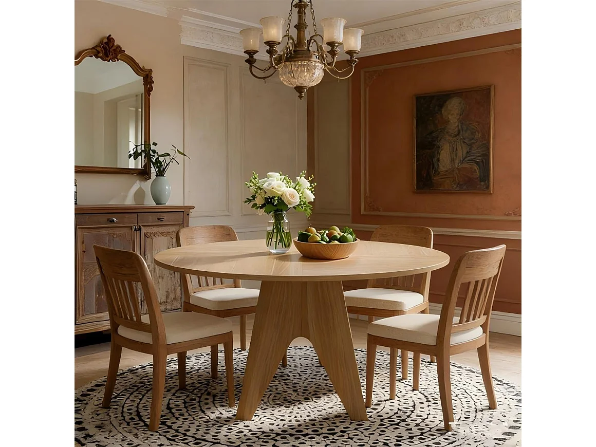 Table Ronde Rustique en Bois 120 cm– Table à Manger pour 4-6 Personnes, Style Naturel Marron pour Salle à Manger, Cuisine et Salon, 120x120x78 cm