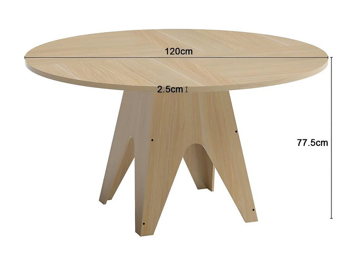 Table Ronde Rustique en Bois 120 cm– Table à Manger pour 4-6 Personnes, Style Naturel Marron pour Salle à Manger, Cuisine et Salon, 120x120x78 cm
