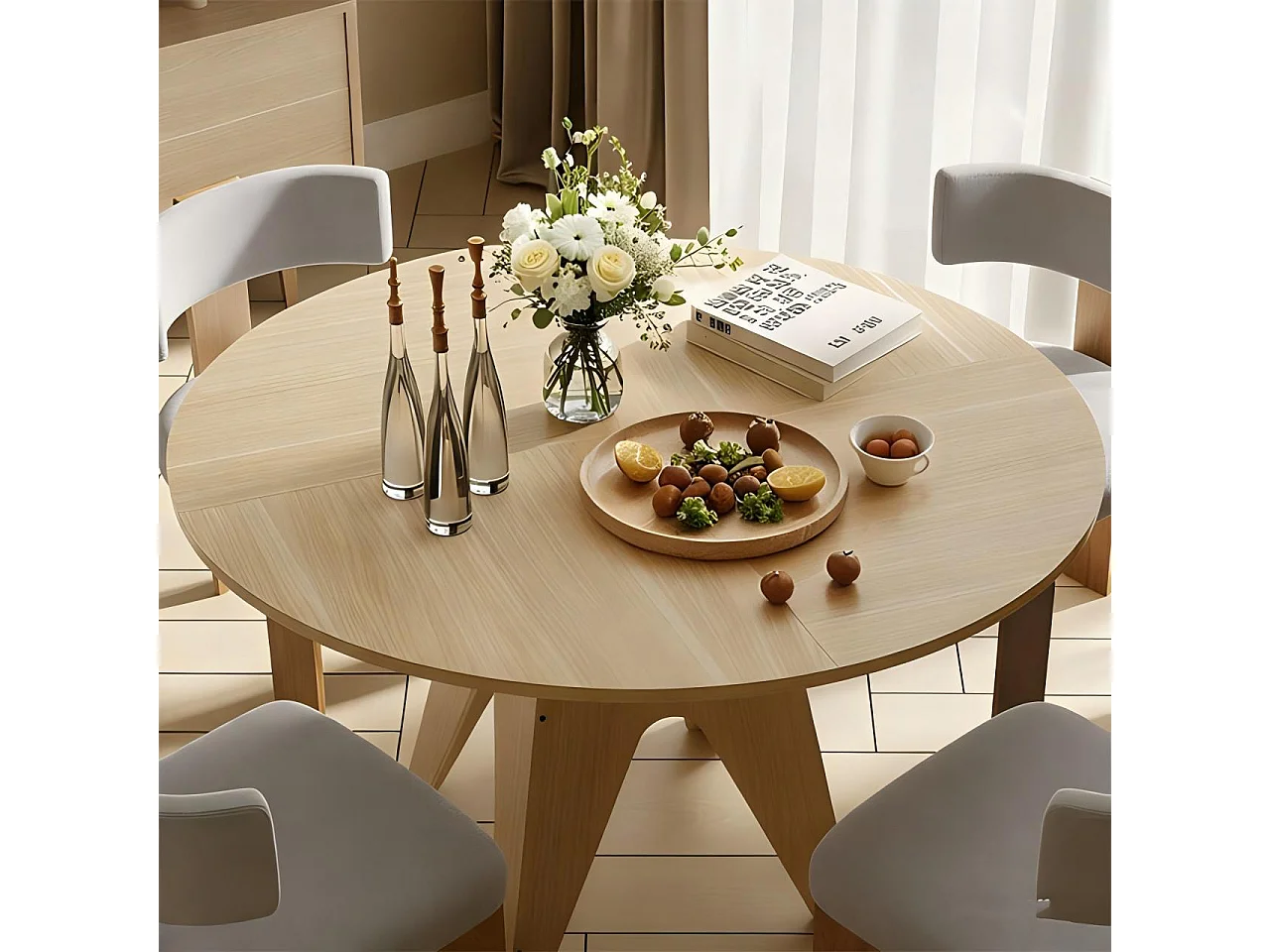 Table Ronde Rustique en Bois 120 cm– Table à Manger pour 4-6 Personnes, Style Naturel Marron pour Salle à Manger, Cuisine et Salon, 120x120x78 cm
