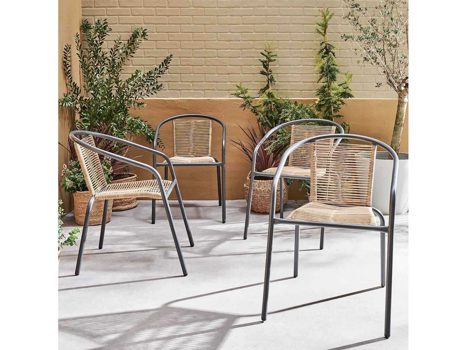 Sillón de jardín de resina natural, set de 4 antracita