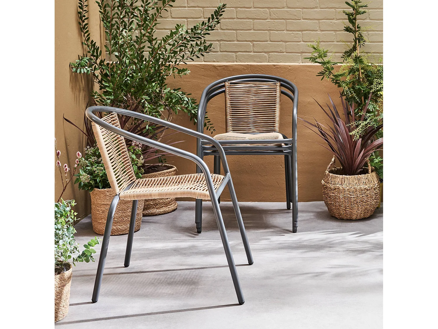 Sillón de jardín de resina natural, set de 4 antracita