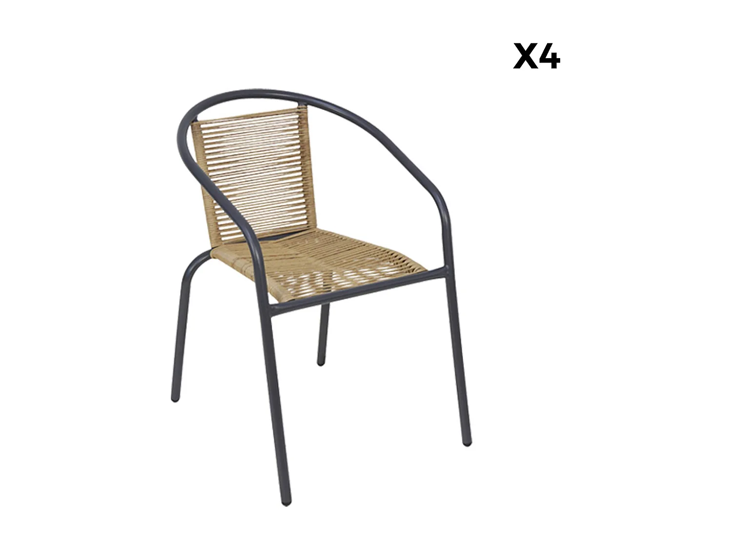 Sillón de jardín de resina natural, set de 4 antracita