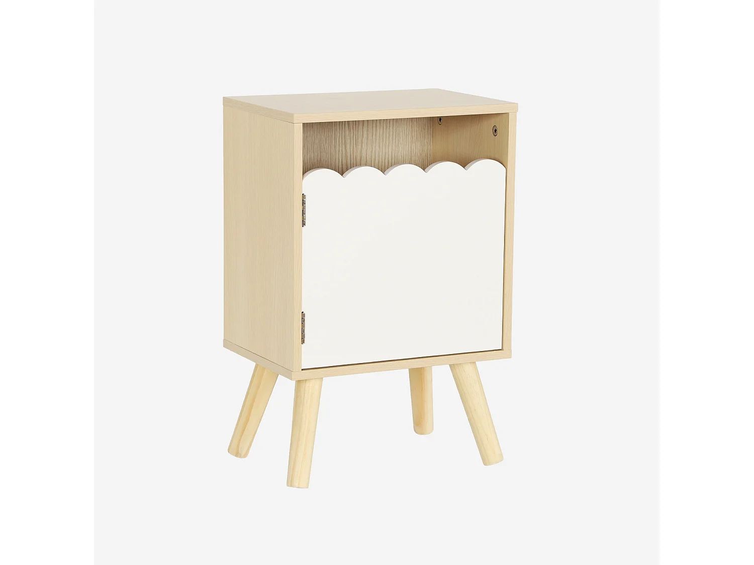Table de chevet enfant décor bois blanc 1 porte. pieds bois de pin - 34 x 23.5 x 52 cm  - Azur