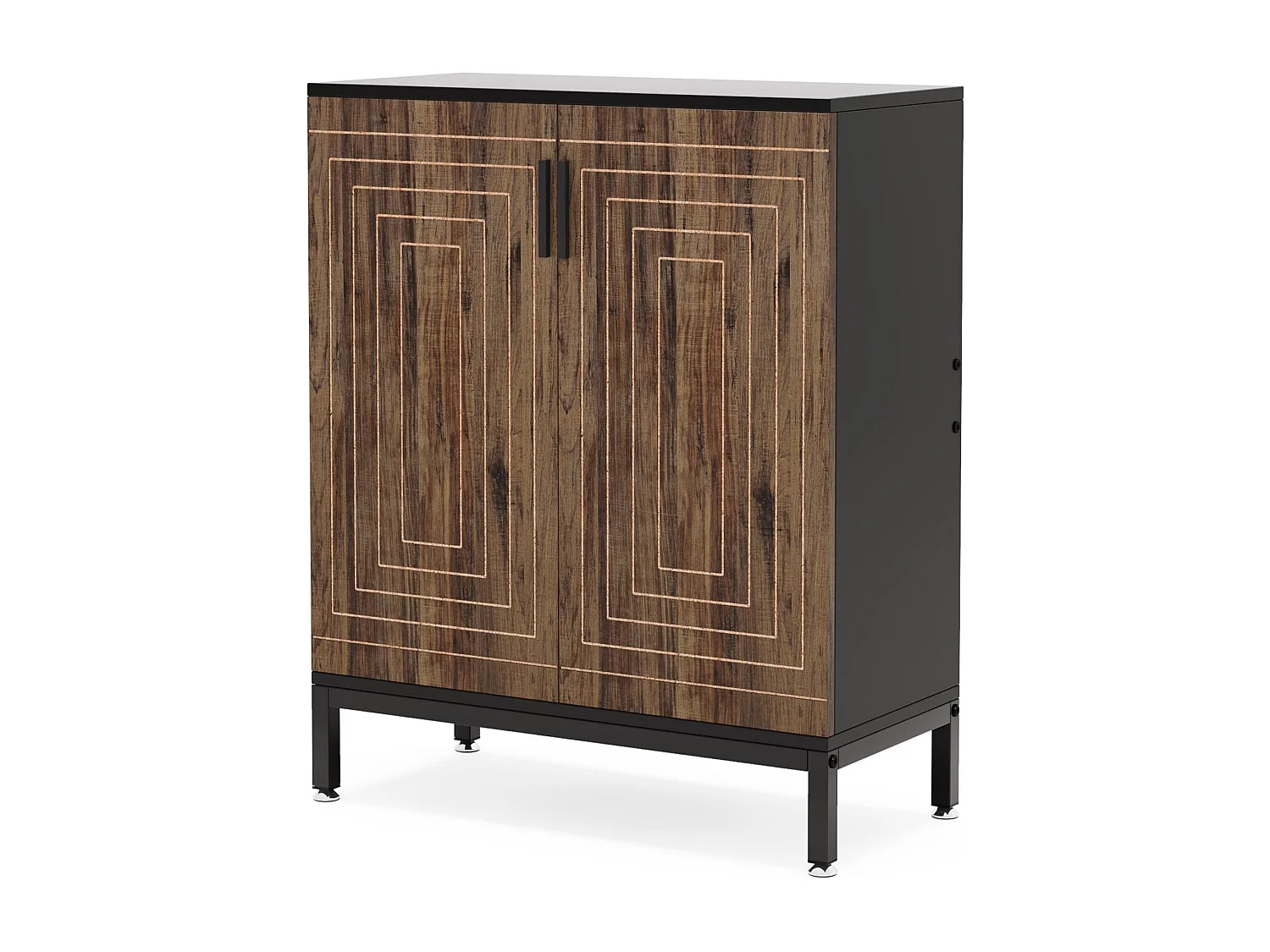Meuble à Chaussures 20 Paires– Armoire de Rangement Autonome avec 2 Portes et 5 Étagères, Design Marron et Noir pour Entrée, Salon et Chambre, 80x38x95 cm