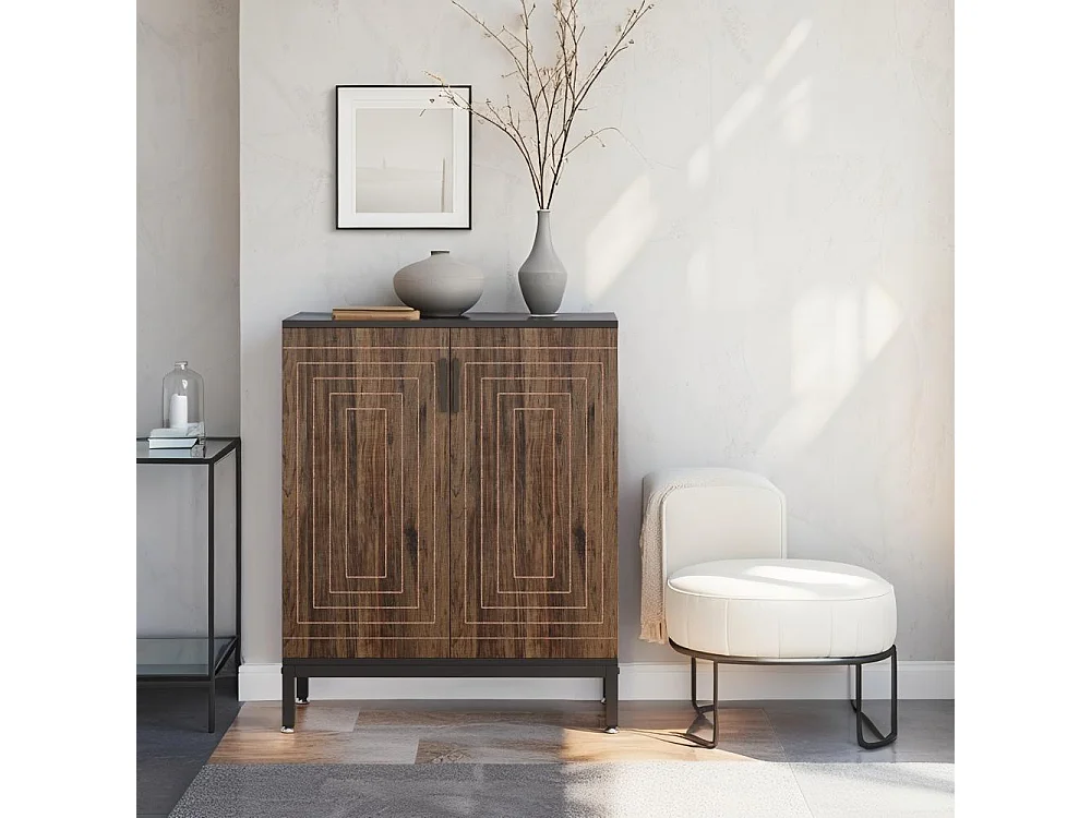 Meuble à Chaussures 20 Paires– Armoire de Rangement Autonome avec 2 Portes et 5 Étagères, Design Marron et Noir pour Entrée, Salon et Chambre, 80x38x95 cm