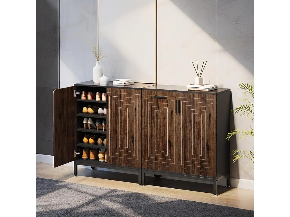 Meuble à Chaussures 20 Paires– Armoire de Rangement Autonome avec 2 Portes et 5 Étagères, Design Marron et Noir pour Entrée, Salon et Chambre, 80x38x95 cm